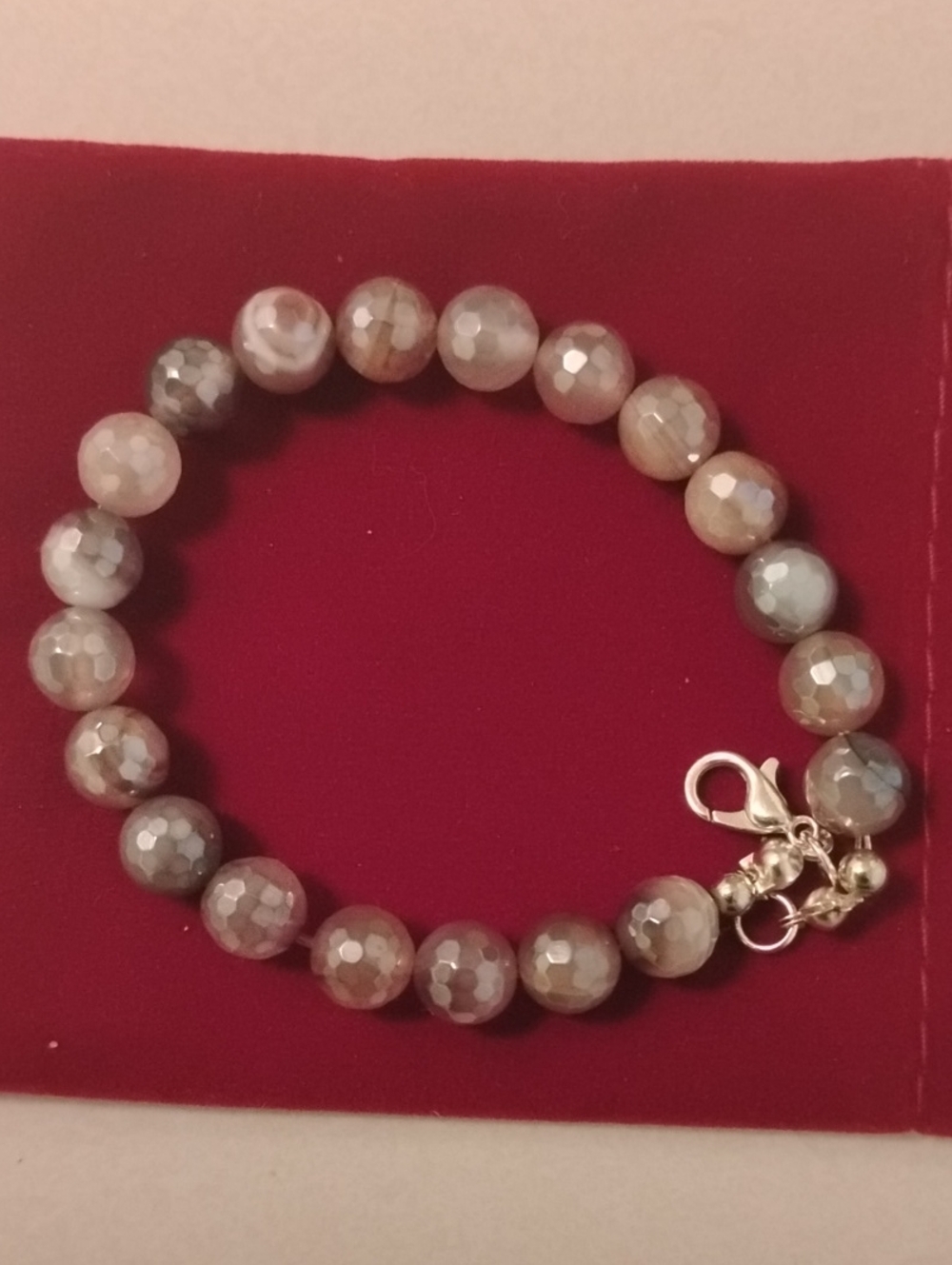 Faceted Grey / Pink Gemstone Bead Bracelet -moonstone